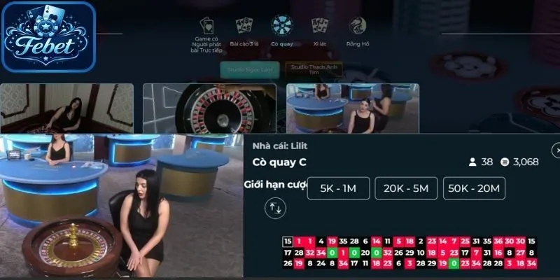 Các bàn cược Roulette Casino Febet đẹp mắt