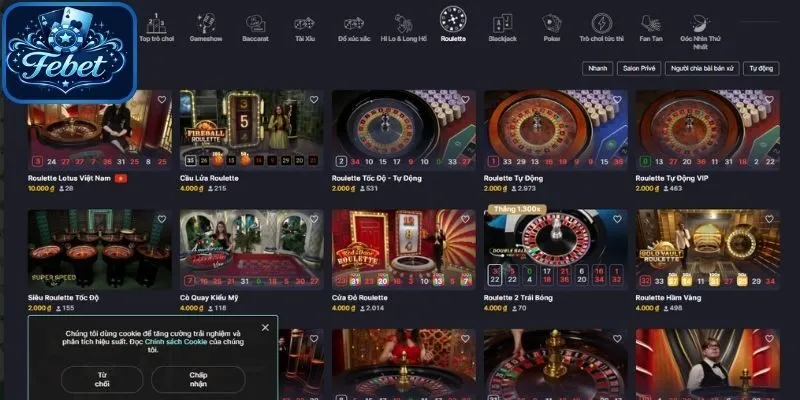 Roulette Casino Febet là game cò quay