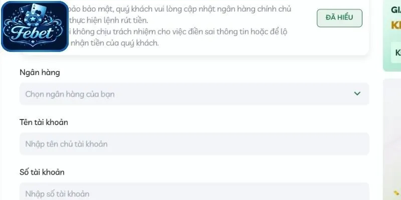 Rút tiền Febet đúng quy trình ba bước thao tác chuẩn